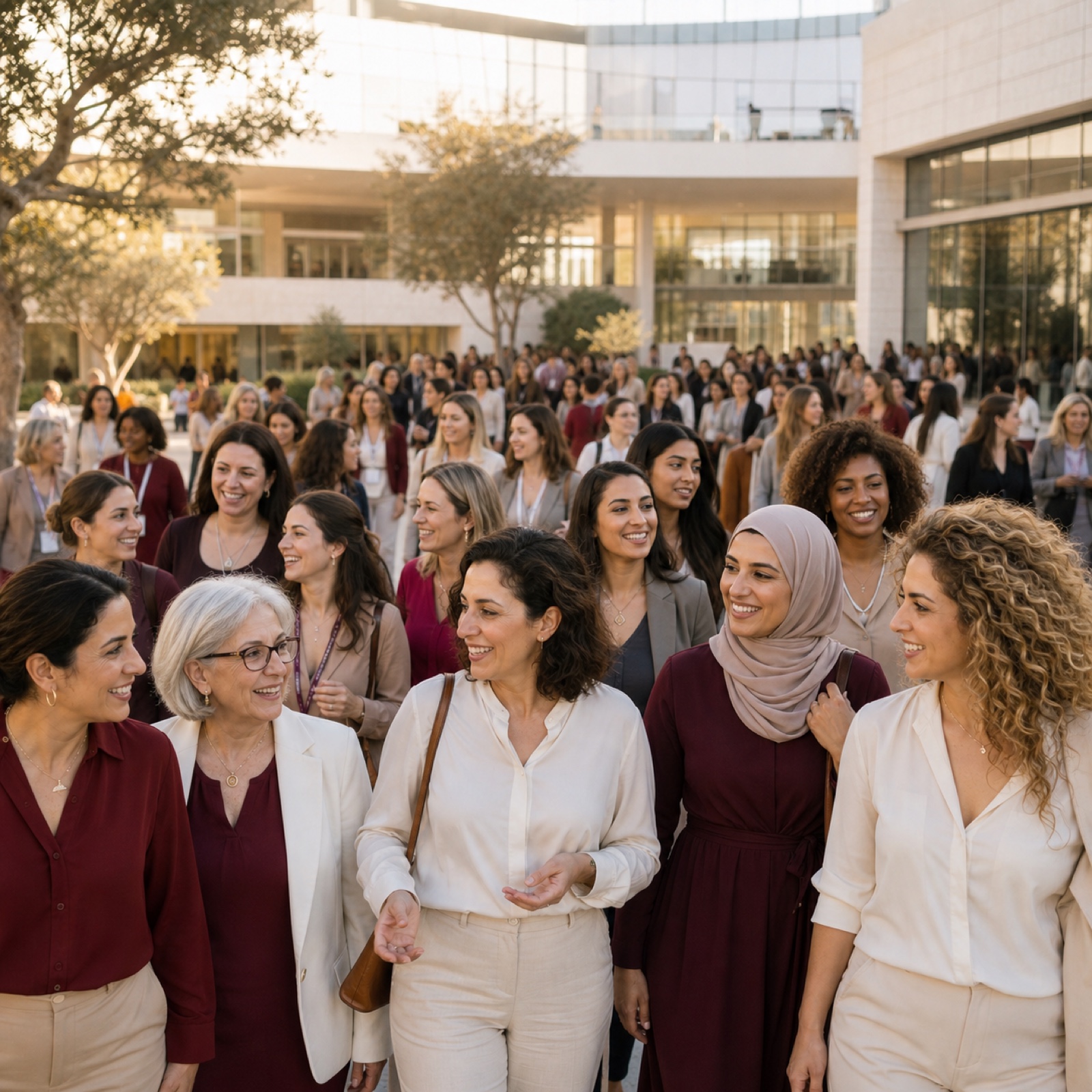 A large, thriving community of women walking forward together
